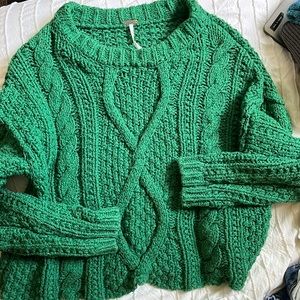 Free people Green cable knit sweater